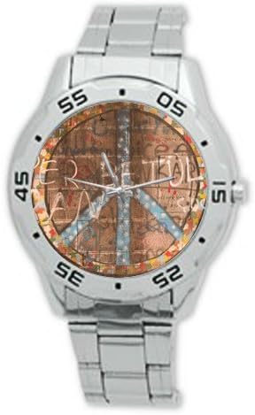 Halloween Gifts Stylish Peace Symbol and Graffiti Watch Analogue Stainless Steel Men's Watch