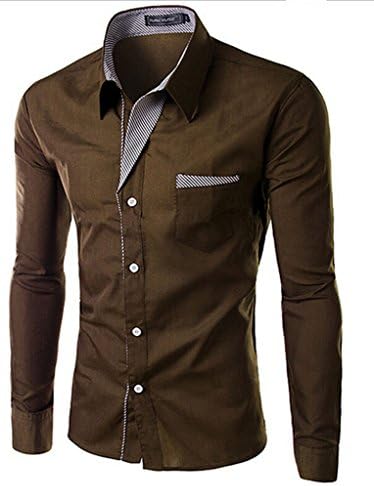 ZeggA Mens Dress Shirt with Contrast Detail Coffee Tag L