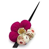 簪 かんざし マゼンタ 椿 縮緬 和柄