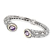 925 Silver, Amethyst & Diamond Cuff Bracelet with 14k Gold Accents (0.17ctw)