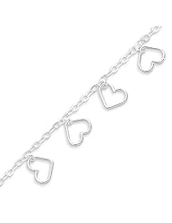 Sterling Silver 7 Inch Polished Dangling Cut-out Hearts Bracelet - 7 Inch