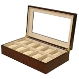Watch Box for 10 Watches Burlwood Matte Finish XL Extra Large Compartments Soft Cushions Clearance Window