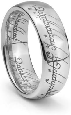 Black Elvish Script 18k Tungsten Carbide Unisex Laser-etched Wedding Ring Band- 7mm (5.5)
