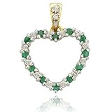 .20 carat Round Cut Diamond .20 Emerald 14K Yellow Gold Heart Charm Pendant