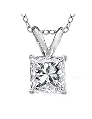 14K White Gold Solitaire Princess Diamond Pendant Necklace (0.20 Carat)
