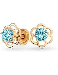 Bling Jewelry 14k Yellow Gold March Birthstone CZ Children Baby Flower Studs