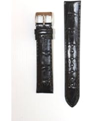 16mm Short Black Polished Alligator Grain Leather Watchband with Nubuck Lining