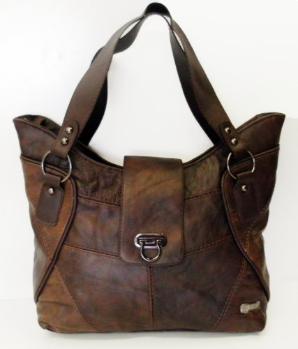 Womens Ladies Leather Work Shoulder Handbag (Black/Brown) (Brown)