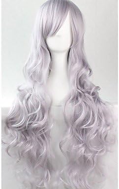 HJL-Cos Anime Bright Colored Wigs Smoke Grey Curly Hair Wig 80 cm , grey
