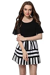 Illusion Chiffon/Cotton Striped Print 2015 Mini Dress 