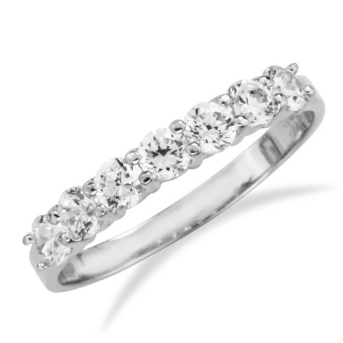 14K White Gold Prong Set 7 Seven Stones Round CZ Cubic Zirconia Bridal Wedding Anniversary Ring Band 1.00ct