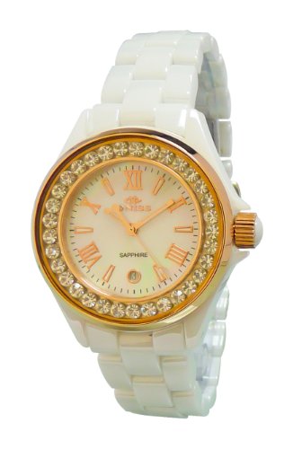 Oniss Paris Women's ON815-LRG WHT Lario Ceramic Collection Ladies Classic Swiss Quarts, Analog Watch