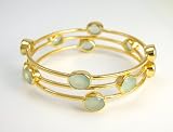 Gold And Gemstones Stackable Bangle Bracelet With Bezel Set Semiprecious Stones Aqua Seafoam Peruvian Chalcedony