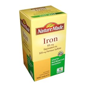 Click here to buy Nature Made Iron 65mg, Equivalent to 325 mg Ferrous Sulfate - 300 Tablets by Nature Made Iron.