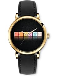 SPRAWL Aanalog Fashion Series Gold Ladies Watches of Genuine Black Leather Strap,Unique Wrist Watch for Women Girls Designed with different faces