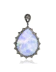 18kt Yellow Gold Diamond Pave Pear Shape Jade Carved Pendant Silver Jewelry