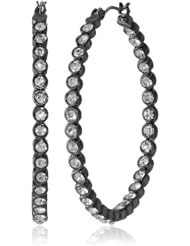 Nine West "Crystal Ball" Hematite-Tone Crystal Hoop Earrings