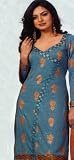 Fashionable Turquoise Blue Faux Crepe Churidar with Kameez Unstitched Dress Material