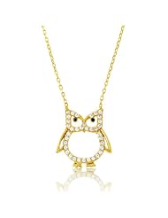 Sterling Silver 16" + 1.5" extension Gold-Plated CZ Owl Necklace