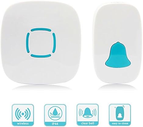 KUCAM Portable Wireless Doorbell Kit, 36 Chime Tones Operating at 1000ft/ 300m Range, IP44 Waterproof 1 Push Button (Battery Transmitter) with 1 Plug-In Door Chime (AC Receiver)