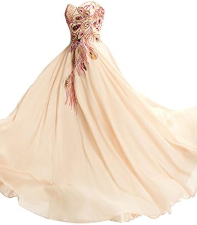 Rzlmin Women's Long Elegant Evening Dress Embroidery Prom Gown Size 2 Champagne