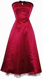 50's Strapless Satin Formal Bridesmaid Gown Holiday Prom Dress, Medium, Red