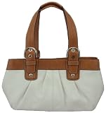 Women's Soho Pleated White/Camel Leather Tote: White/Camel Tote