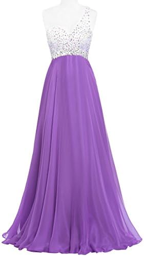 TSRJ Women's One-Shoulder Chiffon Sequins Rhinestone Backless Party Dress Purple US16