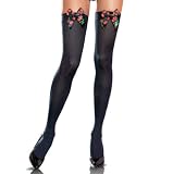 Opaque Thigh High With Cherry Printed Satin Bow