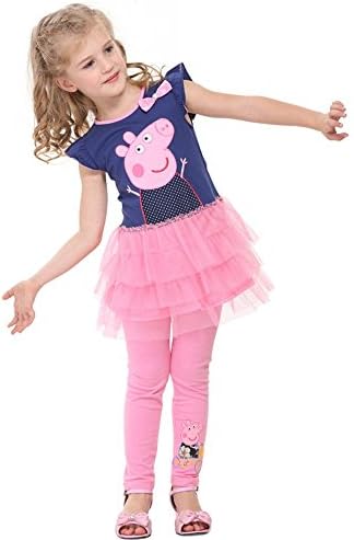 Nova Peppa Pig Girl's Dress Fashion Clothing Kids Cartoon Wear Child (3-4Y, Navy/Pink)