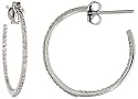14k White Gold Diamond Hoop Earrings, w/ 0.35 Carat Brilliant Cut Diamonds, 7/8" (23mm)