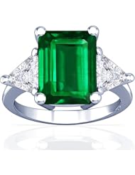 18K White Gold Emerald Cut Emerald Three Stone Ring