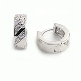  : Sterling Silver Huggie Hoop Earrings with Clear CZ - Size: 5mm x 14mm