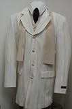 Mens Beige (Tan) and Cream Pinstripe Four Piece Dress Zoot Suit - Includes Brand New Single Breasted Three Button Jacket, Vest, Pants, and Scarf