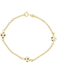 14k Yellow Gold, Soccer Ball Charm Bracelet for Kids Children 6mm Wide