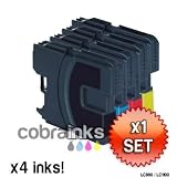 Brother LC980 - BK/C/M/Y - Multipack Set of 4 Brother Compatible Ink Cartridges for Brother DCP 165c, DCP 145c, DCP 385c, DCP 585cw, DCP 6690cw, DCP 185c, MFC 5490cn, MFC 5890cn, MFC 6490cw, MFC 290c, MFC 490cw, Printer Inks (contains LC980BK, LC980C , LC980M, LC980Y) High Capacityby Cobra Inks
