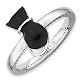Sterling Silver Stackable Expressions Polished Black Enameled Cat Ring - Size 7 - JewelryWeb