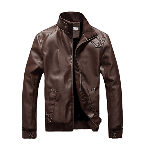 Zeagoo Men's British Style Stand-collar Zipper Faux Leather Motorcycle Coat Jacket