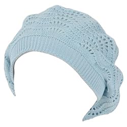 New Cotton Light Knit Crochet Slouchy Beret Tam Hat Lt Blue