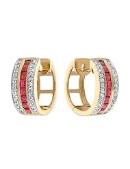 Ruby Hoop Earrings with Diamonds 1.05 Carat (ctw) in 14K Yellow Gold
