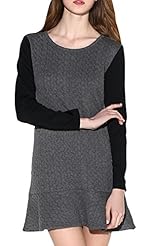 Girls A-line Cotton/Polyester Ruched Above the Knee Long Sleeves Two-Toned Checkered Print Scoop Neck  Dress