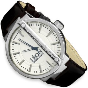 Raphael Leon Classic /Made in Switzerland Swiss Movement Mens Designer Timepiece (Stainless Steel 0.18ctw Diamonds, Genuine Black Italian Leather Band, Limited Edition Luxury Watch)