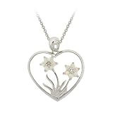 Sterling Silver Diamond-Accent Created-Opal Floral Center Heart Pendant w/ Rolo Chain, 18