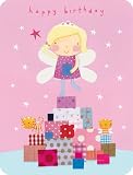 Joyeux anniversaire, fée fille sur des cadeaux, cartes de v?ux