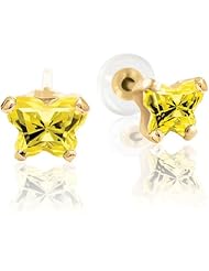 Bfly® Girls 14k Gold November Birthstone Butterfly CZ Earrings with Safety Backs