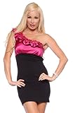 IMAGE OF Ruffle One Shoulder Empire Fitted Cocktail Party Evening Mini Dress, Small, Black & Fuchsia Romantic