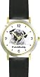 Pug (SC) Dog - WATCHBUDDY&reg; CLASSIC DELUXE TWO-TONE THEME WATCH - Arabic Numbers-Black Leather Strap-Size-Large ( Men's Size or Jumbo Women's Size )