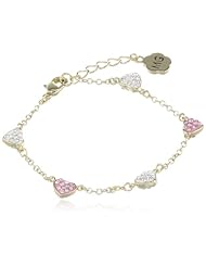 Molly Glitz Girls 14K Gold Plated Pink Crystal Hearts Chain Bracelet