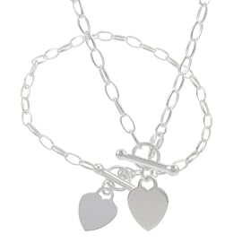 Silver Heart Toggle Bracelet and Necklace Set