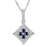 14k White Gold Sapphire and Diamond Pendant, 17"